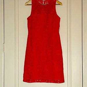 JCrew Coral lace overlay sleeveless shift dress